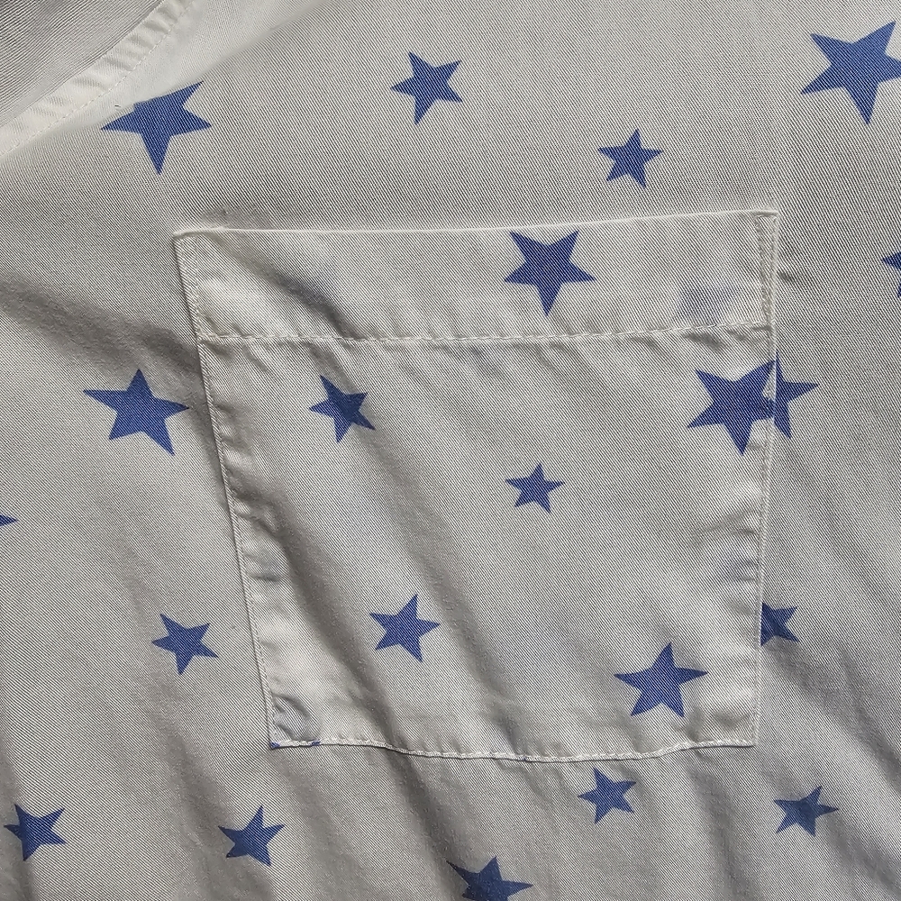 White Blue‎ Stars Patriotic Short Sleeve Button Up Preppy America USA Breathable - Picture 4 of 6